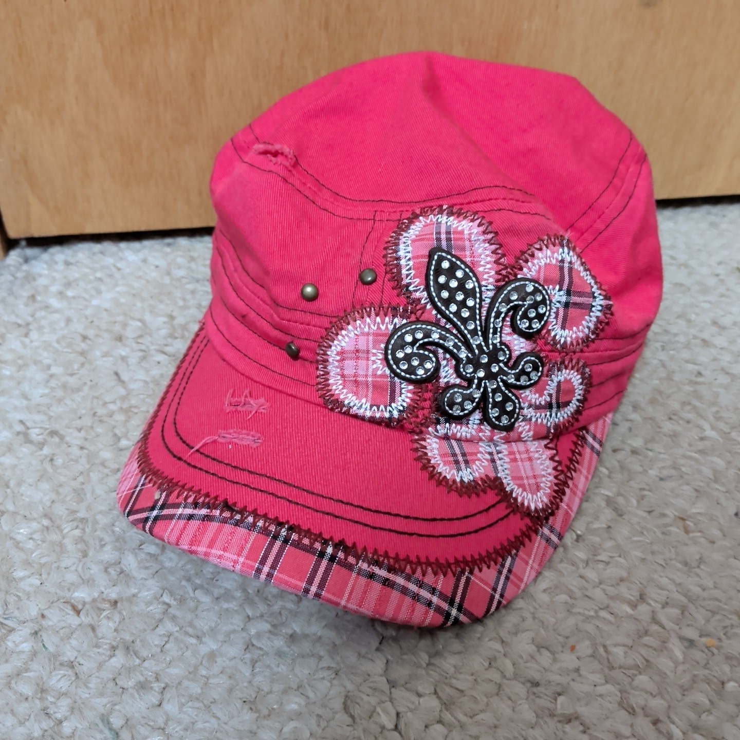 Kbethos Baseball Hat Fleur De Lis Womens Cap Embroidered Logo Rhinestones Pink
