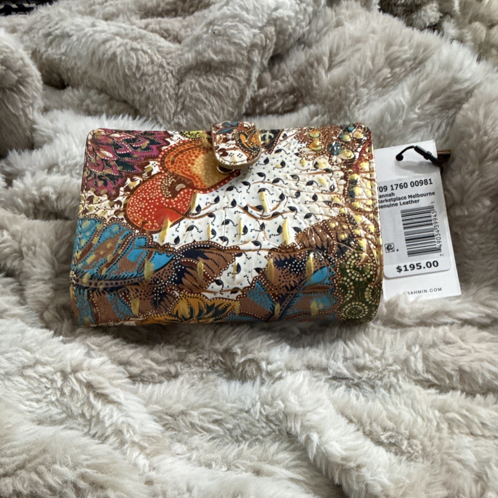 Brahmin Multicolor Floral Folding Wallet Logo Accent Zipper Coin Compartment
