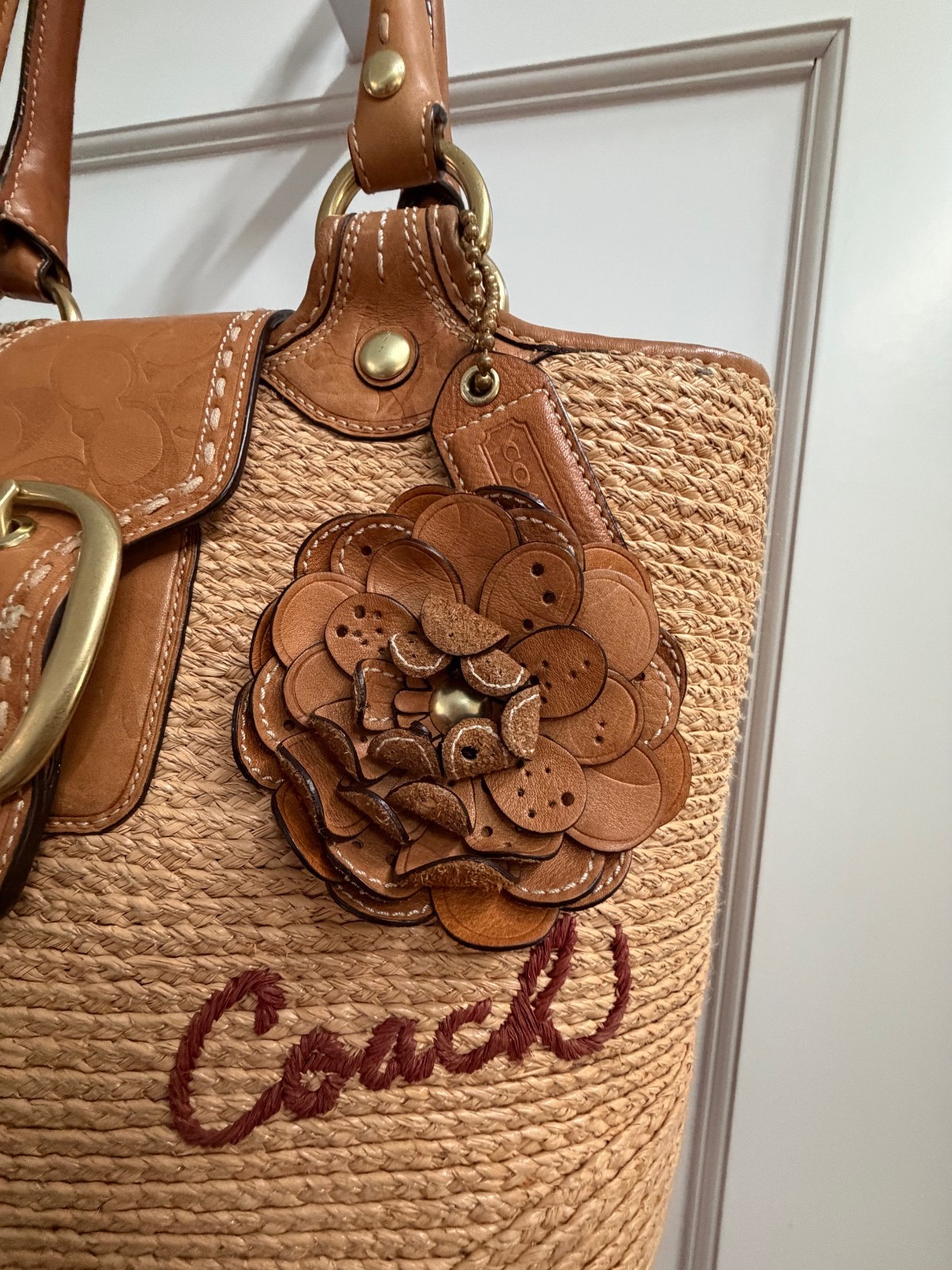 Coach Bleeker Straw Flower Basket Tote Bag Y2K F13373 (Ships from US)