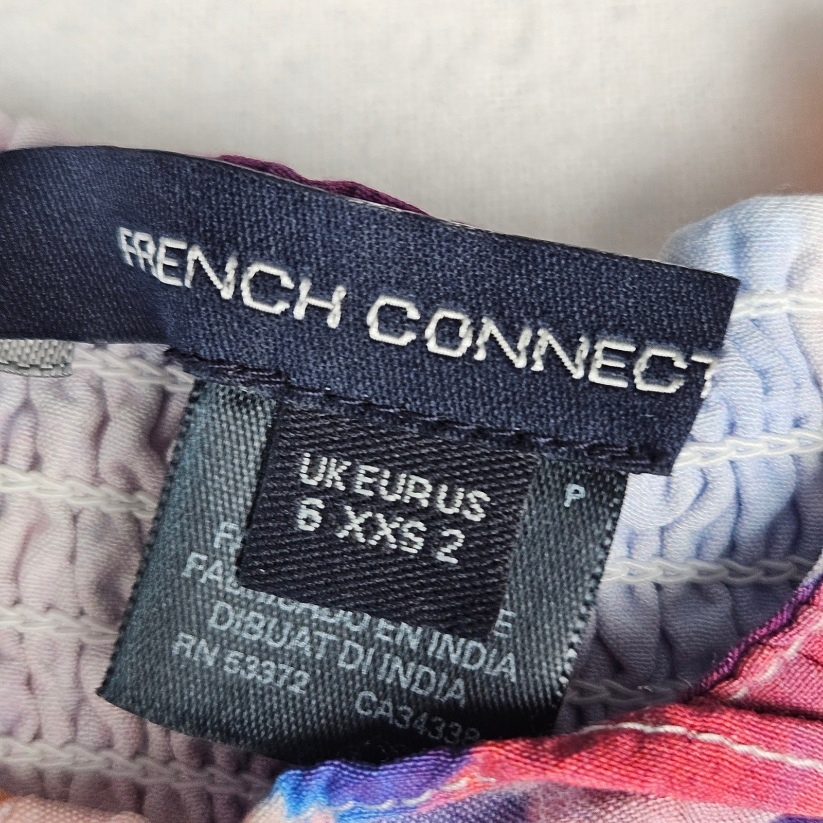 French Connection Abstract Watercolor Tiered Ruffle Mini Dress Multi-Color XXS 2