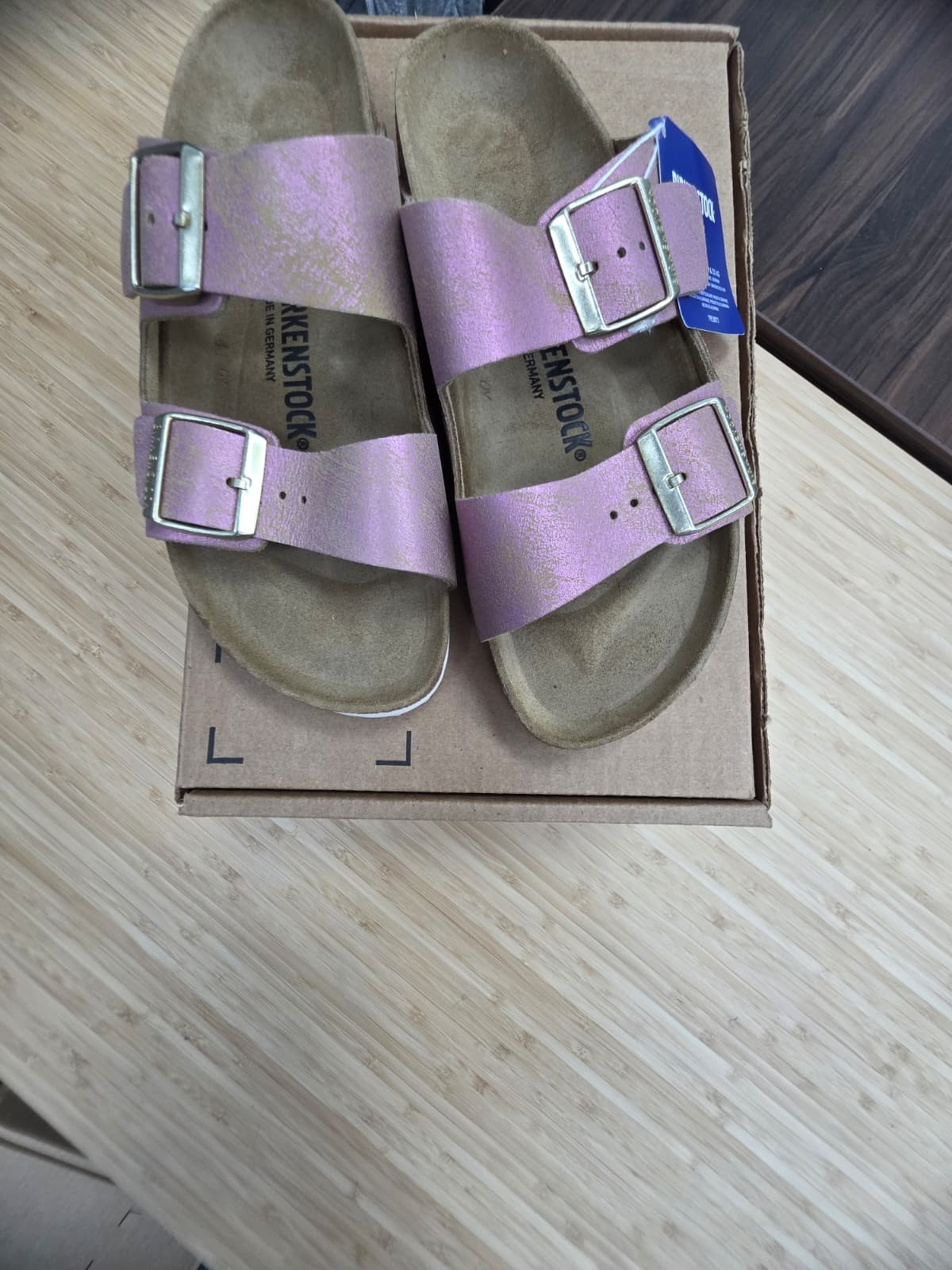 Birkenstock Arizona Birko Sandals Unisex Washed Metallic Pink Size EU39/US W8-M6