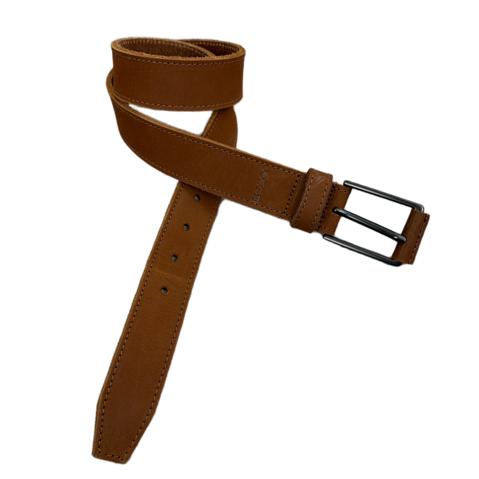 Joes Belt Mens 32 Brown Leather Buckle Classic Casual Embossed 1.25″ 29.5-33.5in