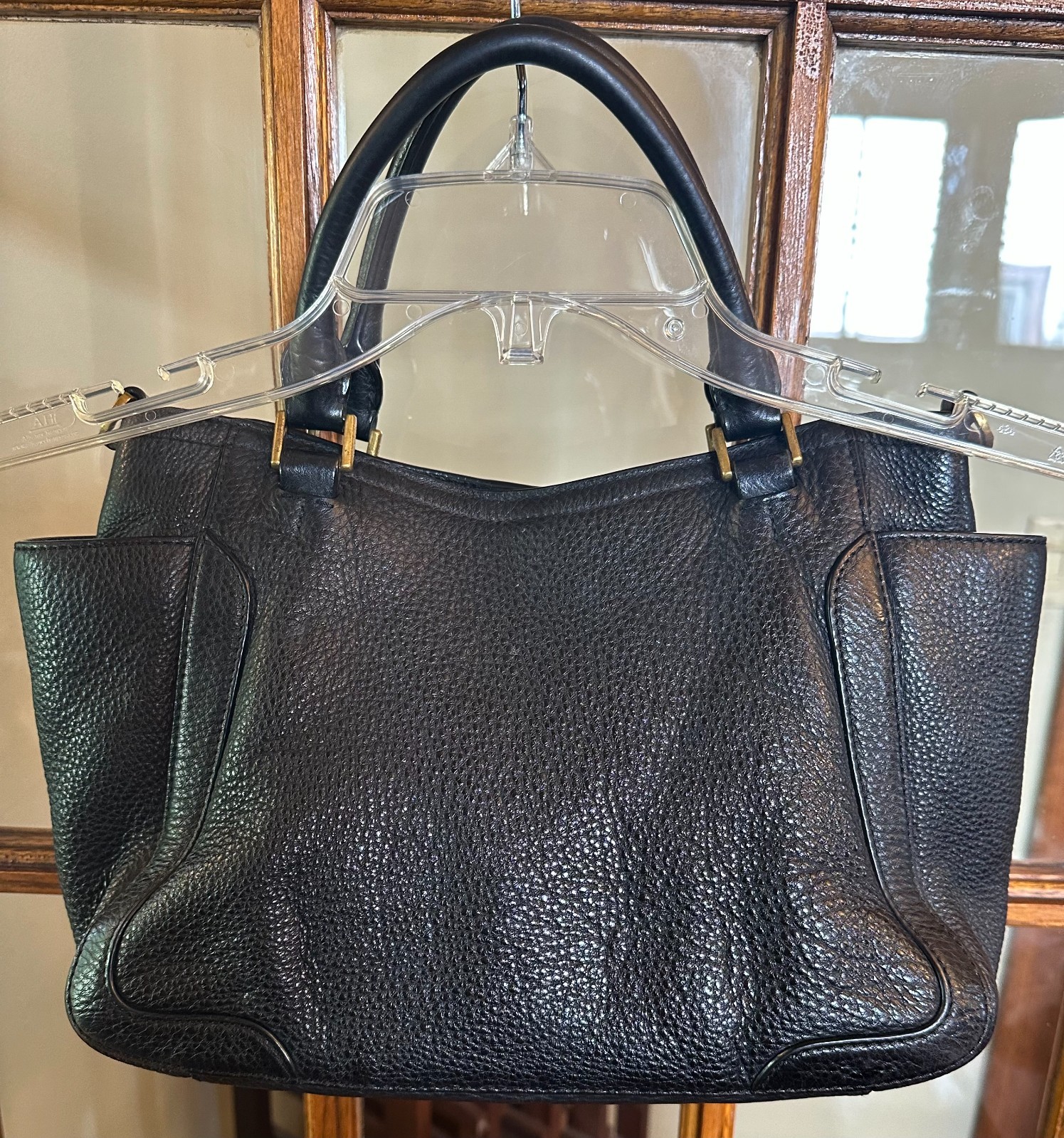Tory Burch Frances Black Pebbled Leather Satchel/Handbag/Tote/Crossbody Purse