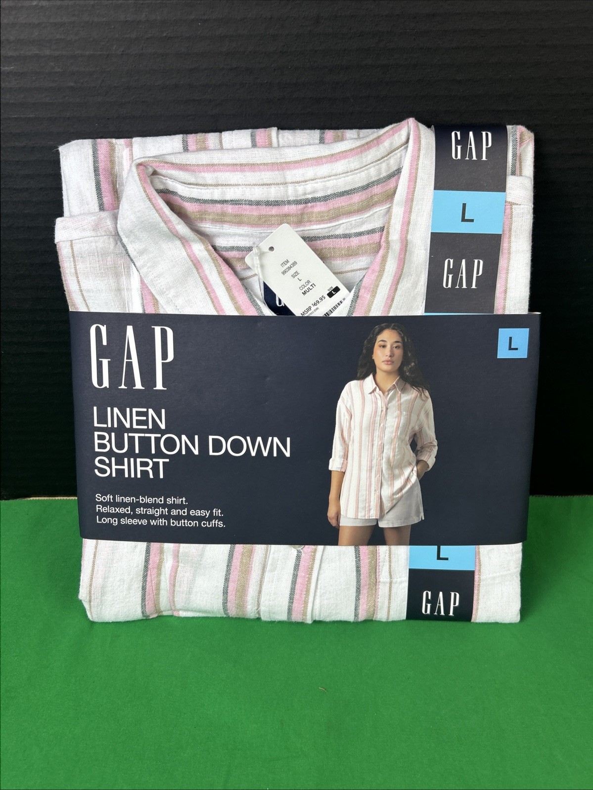 Gap Women’s Linen Button Down Top Size L Multi Stripe