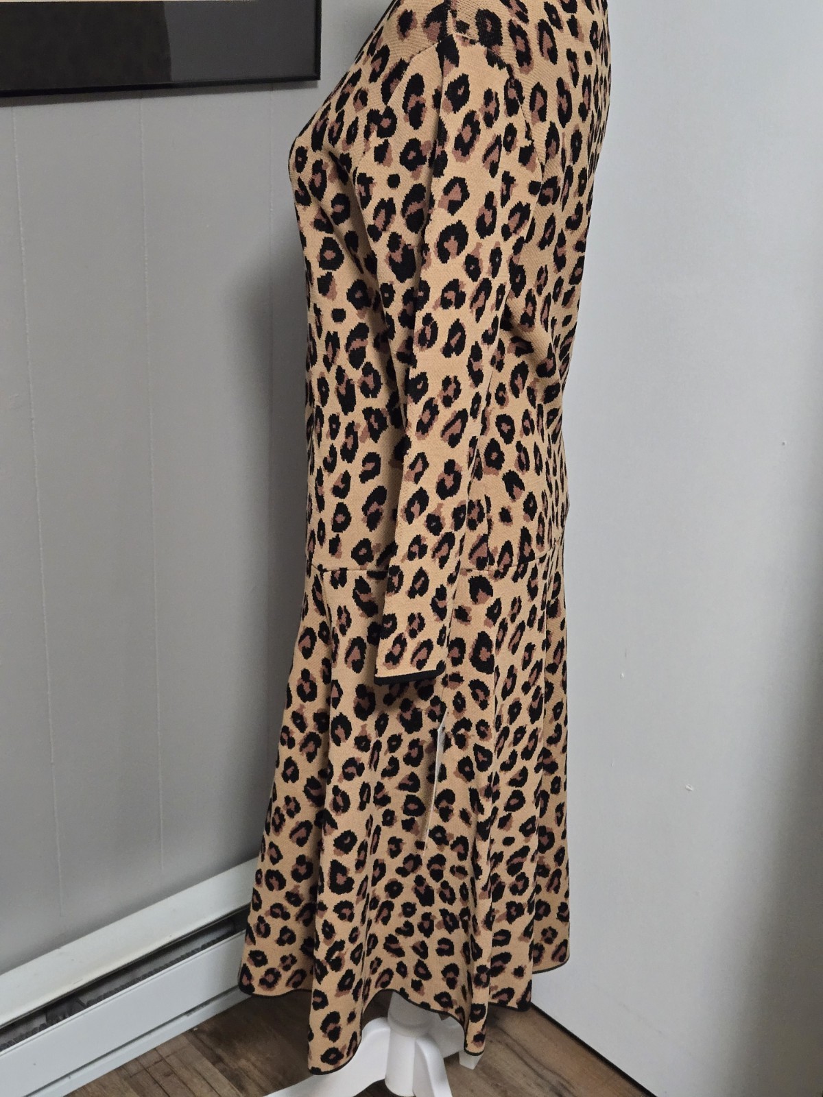 BNWT Chetta B Camel And Black Leopard Print Dress Scoop Neck Size Medium