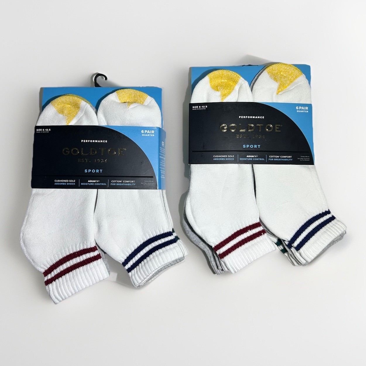 New Goldtoe Men 6 Pair Performance Cushioned Sole Quarter Socks Size 6-12.5