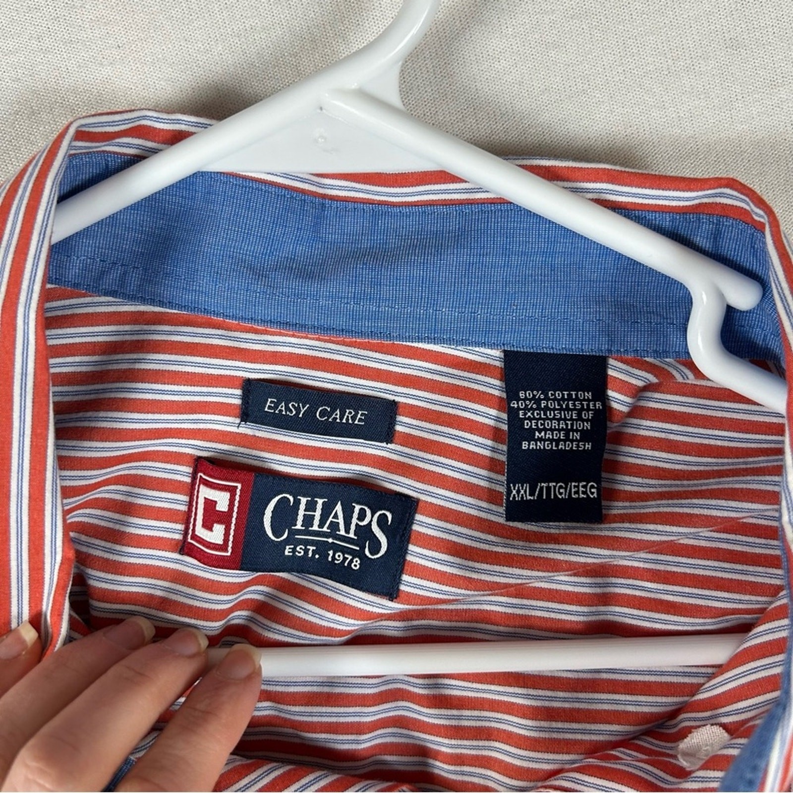 Chaps Easy Care Button Down Shirt Men’s XXL Red Striped Long Sleeve Pocket