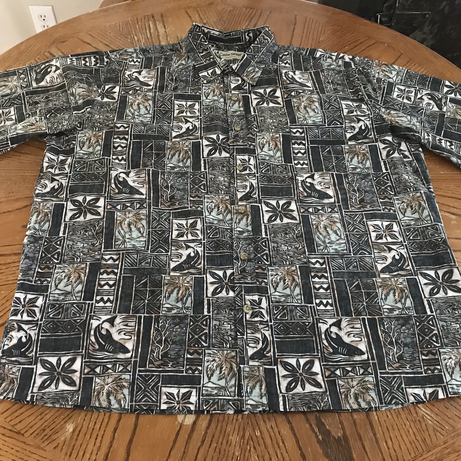 Cooke Street Honolulu Shirt Men’s XXL Black Grey Brown Reverse Palm Hawaiian