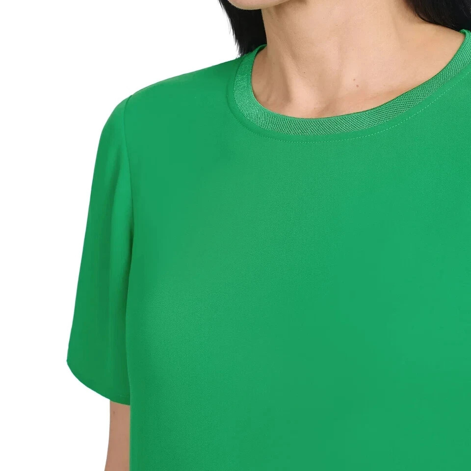 Hilary Radley Women’s Short Sleeve Double Layer Blouse, Green, Size XL