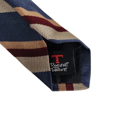 Vtg. Robert Talbott/Jack Henry Blue Red Tan Orange Classic Stripe 100% Silk Tie
