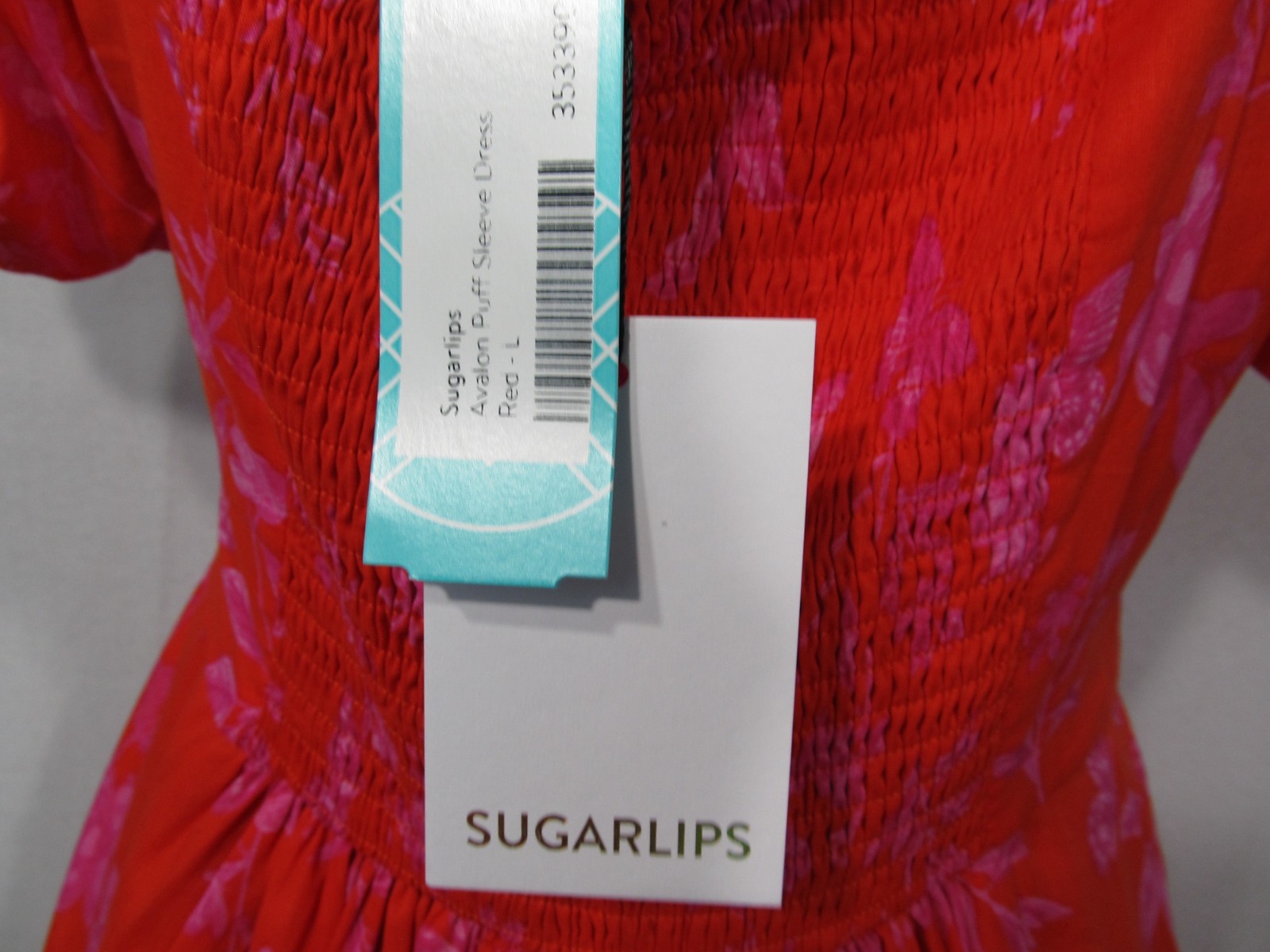 Sugarlips Avalon Puff Sleeve Dress Size Large Red/Fushia Cottage Core