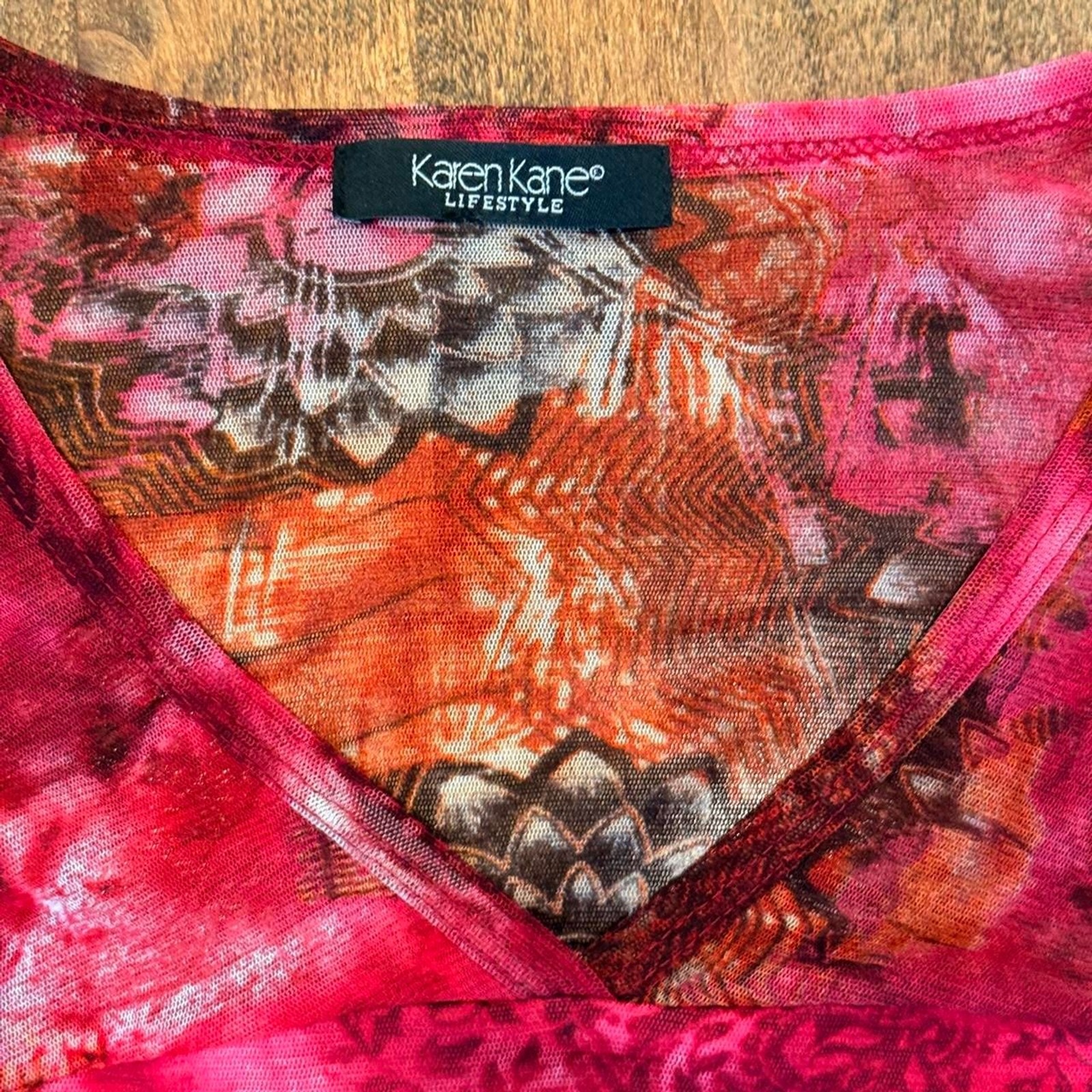 Y2K Paisley Mesh Blouse with Ruched 3/4 sleeves size L