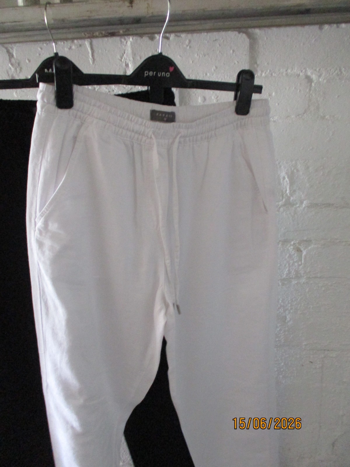 2 pairs Matalan linen mix white and black trousers size 12 (big for size) USED