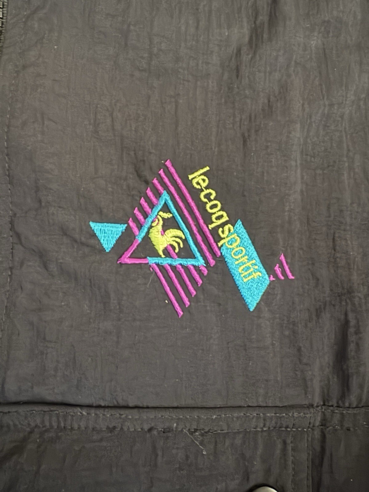 Vintage Le Coq Sportif BLACK & NEON Windbreaker L Green Purple 80s / 90s Jacket