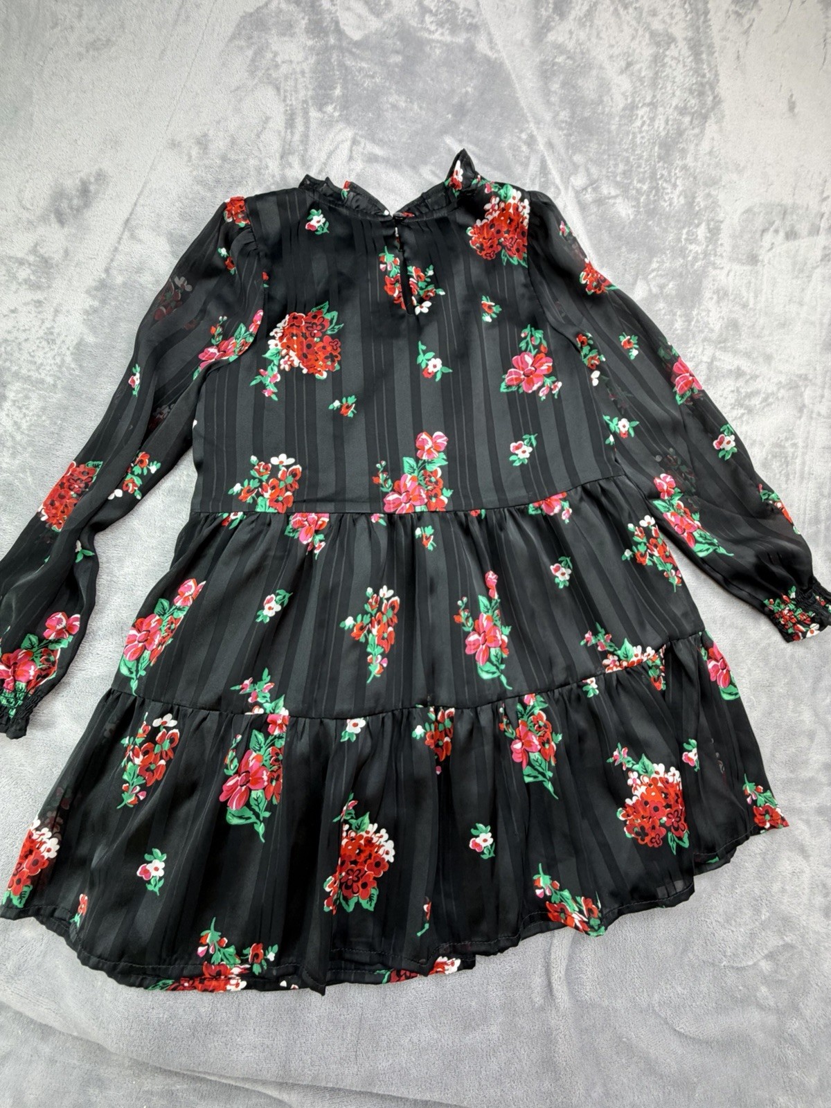 Cat & Jack Girls S (6/7) Black Floral Fit Fall Party Holiday Tiered Dress S 6/7