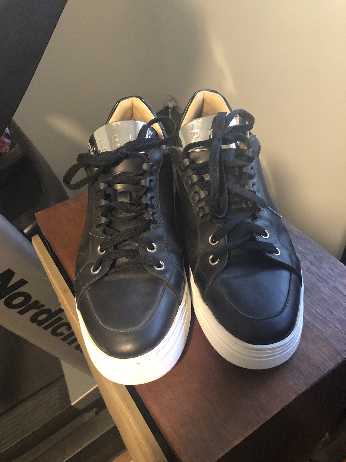PHILIPP PLEIN MEN’S BLACK White LO – TOP CALF LEATHER SOFT SNEAKERS SIZE 42 Used