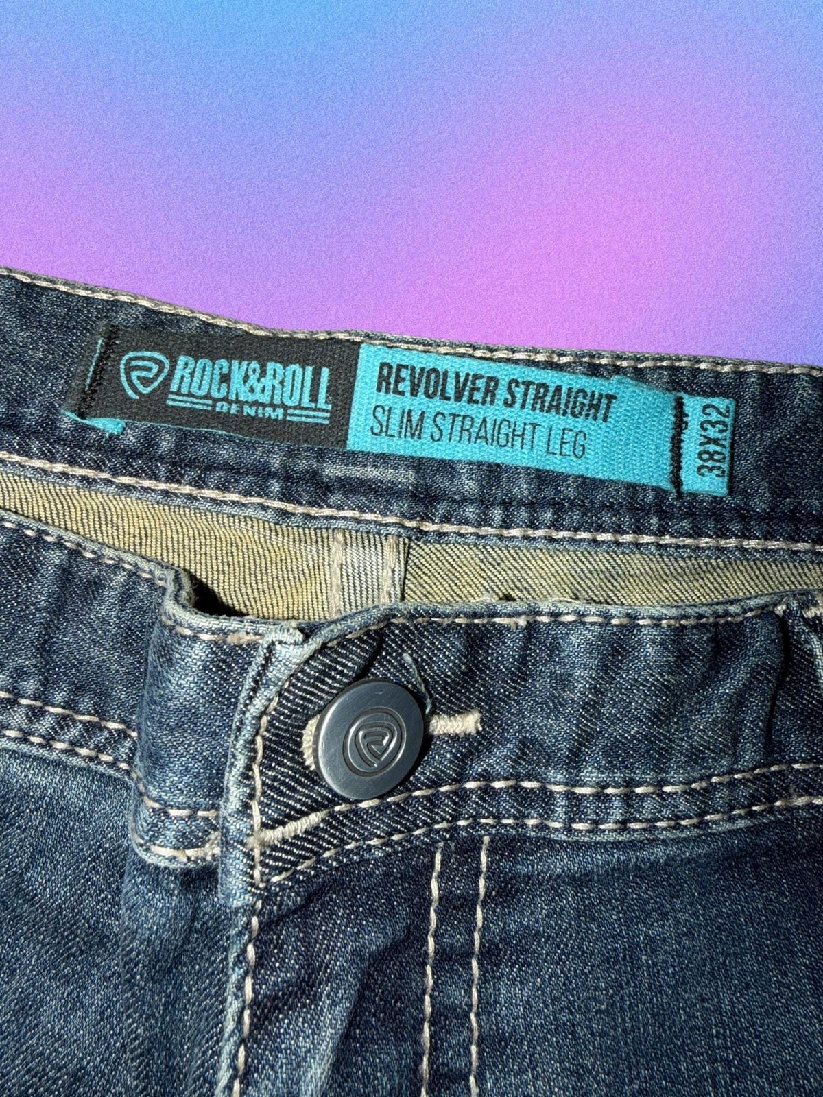 Rock & Roll Denim Revolver Straight Slim Straight Leg Jeans – Size 38×32