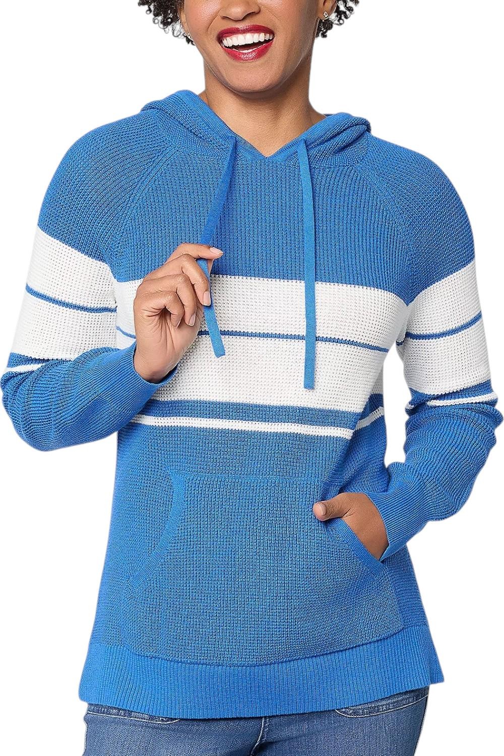 Belle by Kim Gravel Women’s Coastal Waffle Stitch Sweater Bold Blue