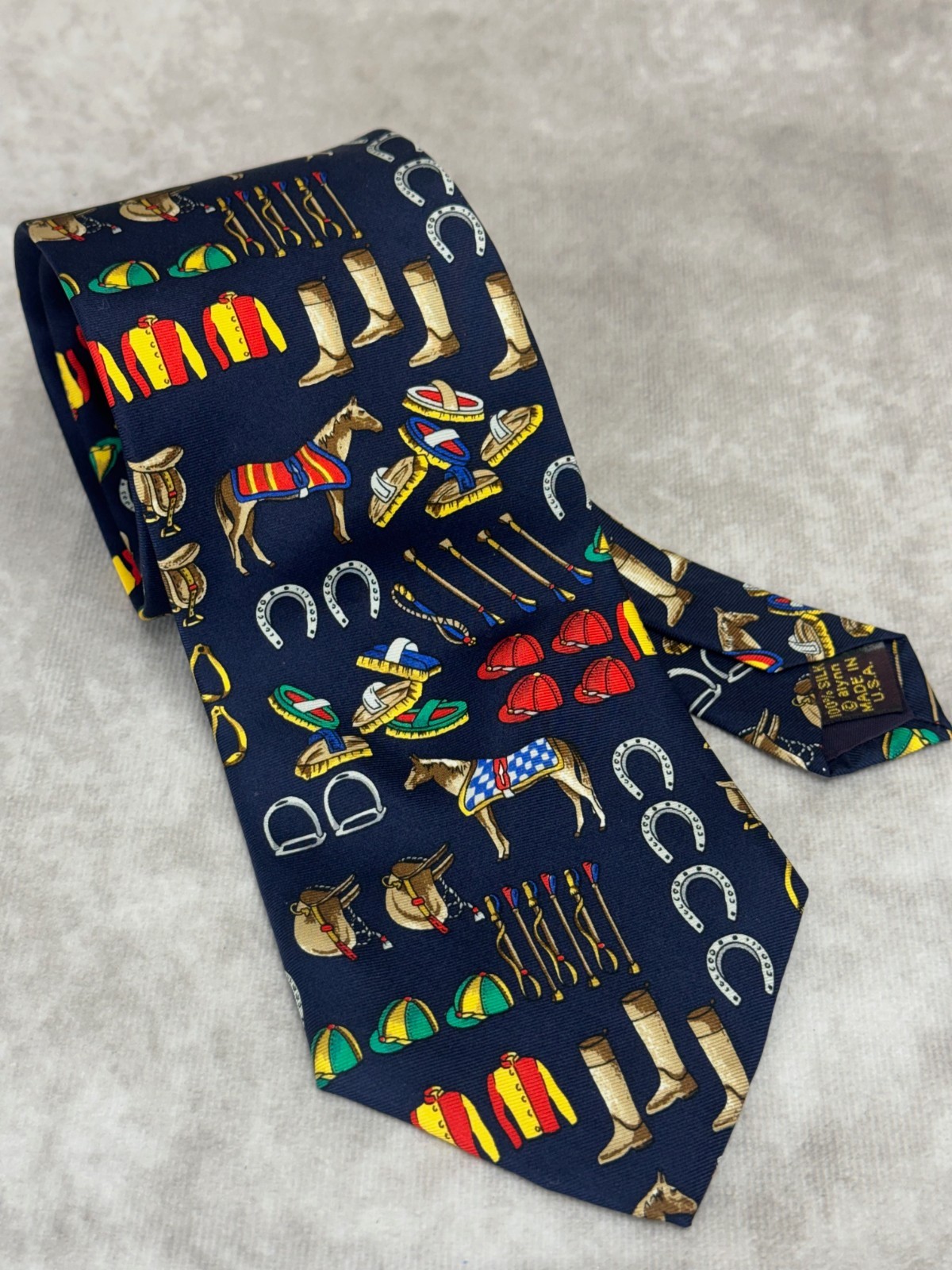 Alynn Neckwear Horse Racing Equestrian Silk Tie USA Horseshoes Jockey Polo