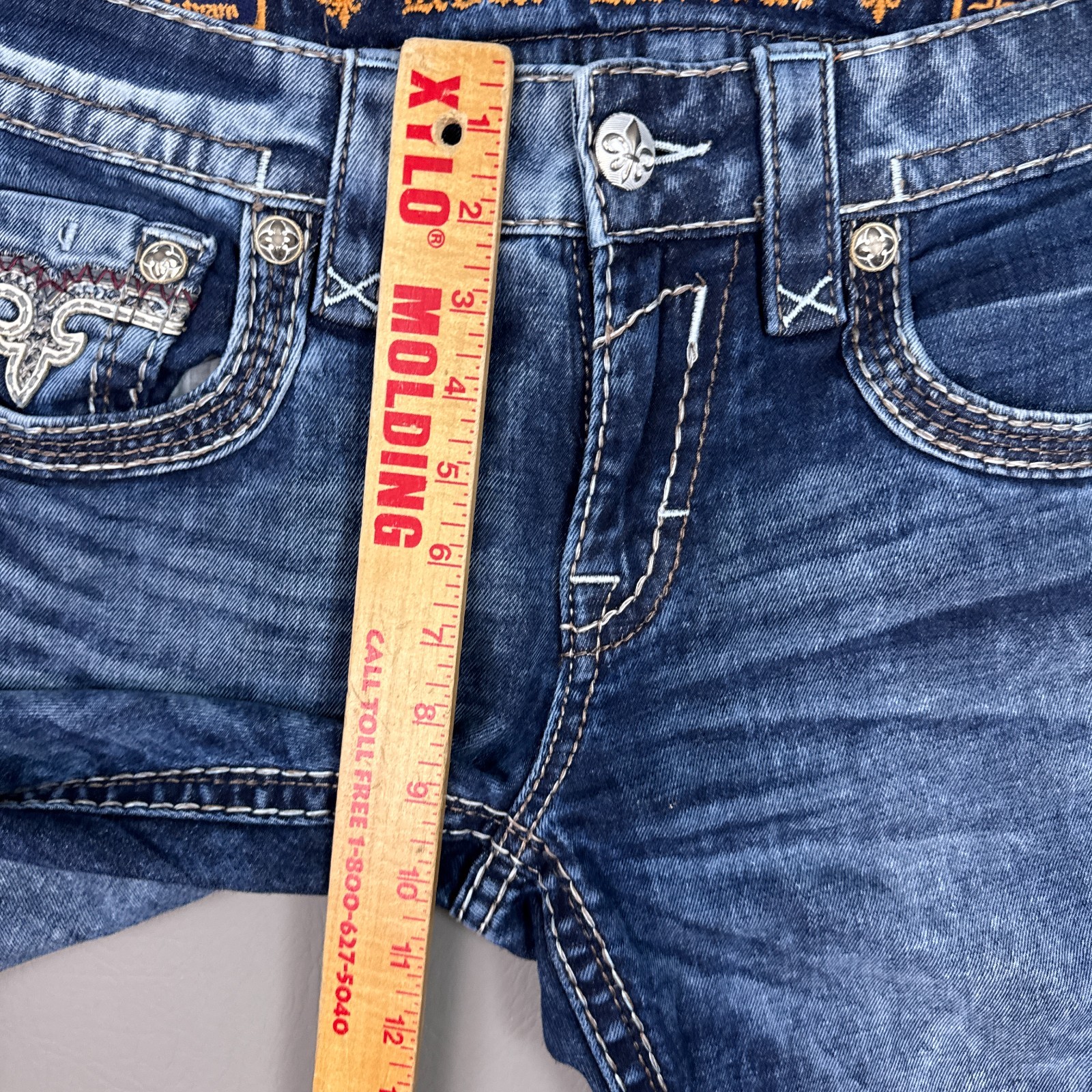 Rock Revival Jeans Mens 32×32 Blue Geras Denim Pants Embroidery Faded Stretch