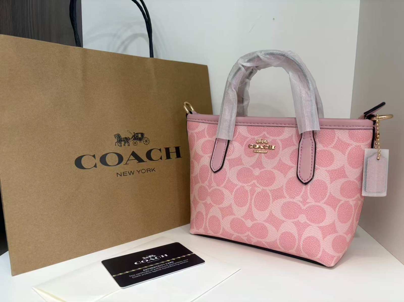 COACH City Mini Tote Bag Signature Canvas CW032 Powder Pink Outlet NEW