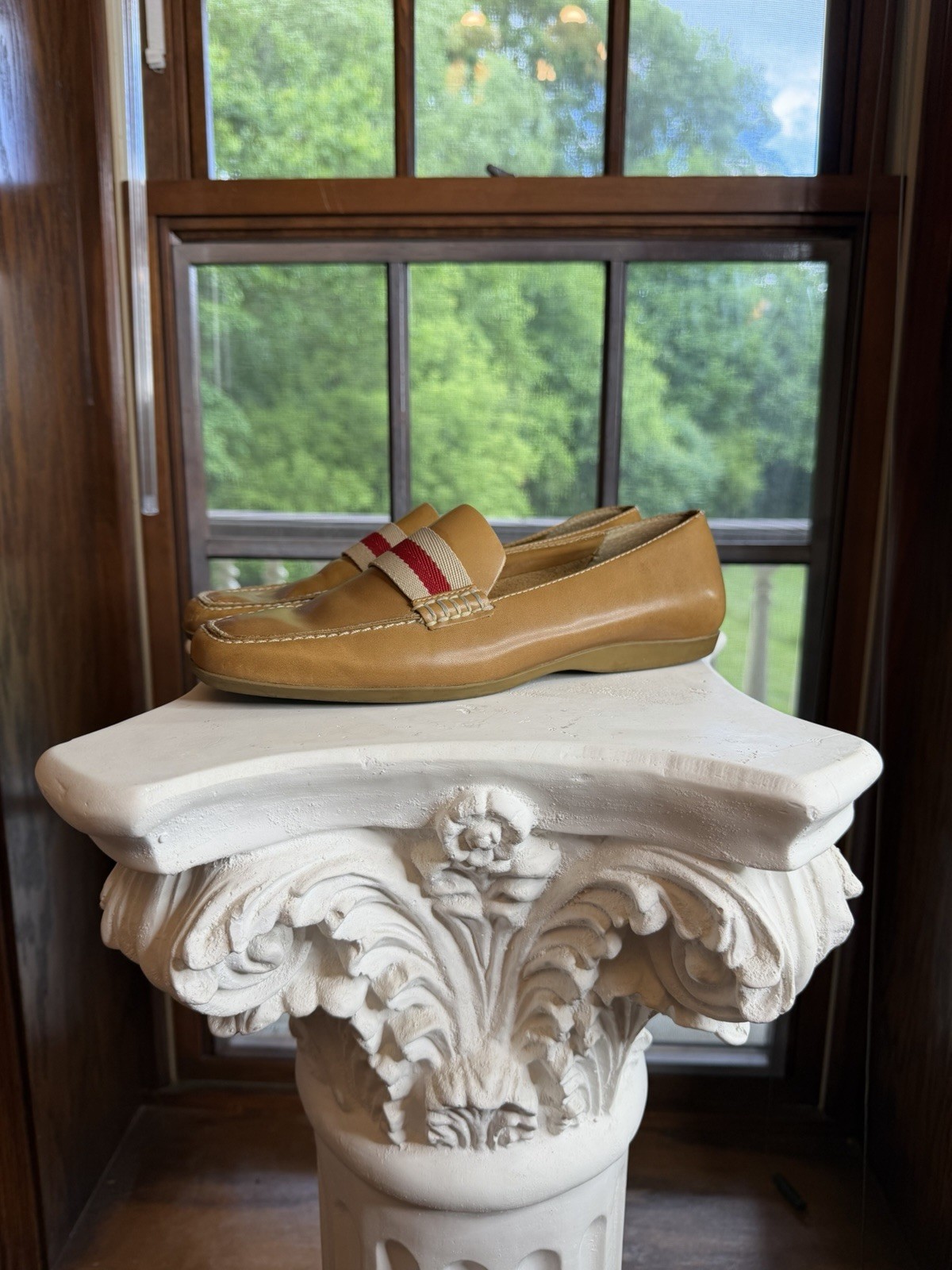 Ann Taylor Brown Leather Loafer Flats Striped Accents Square Toe Women’s 5.5M