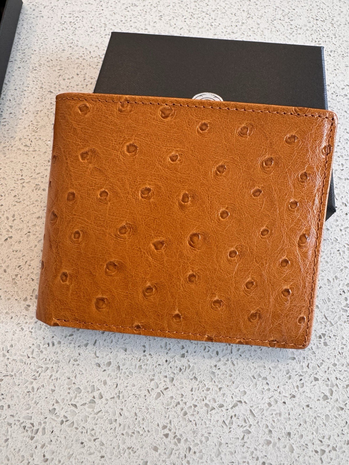 Genuine Ostrich Tan Leather Bifold Wallet Mens Western Cowboy Country Handmade