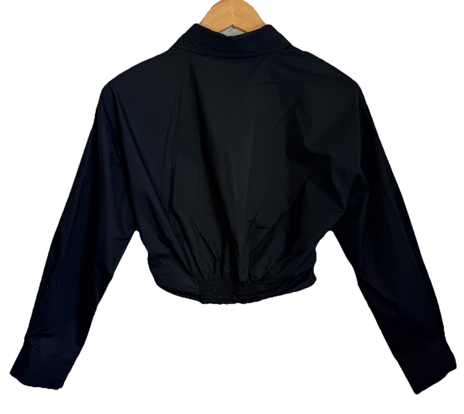 Gianni Bini Black Cotton Button Front Cropped Twist Shirt Sharp Fitted S