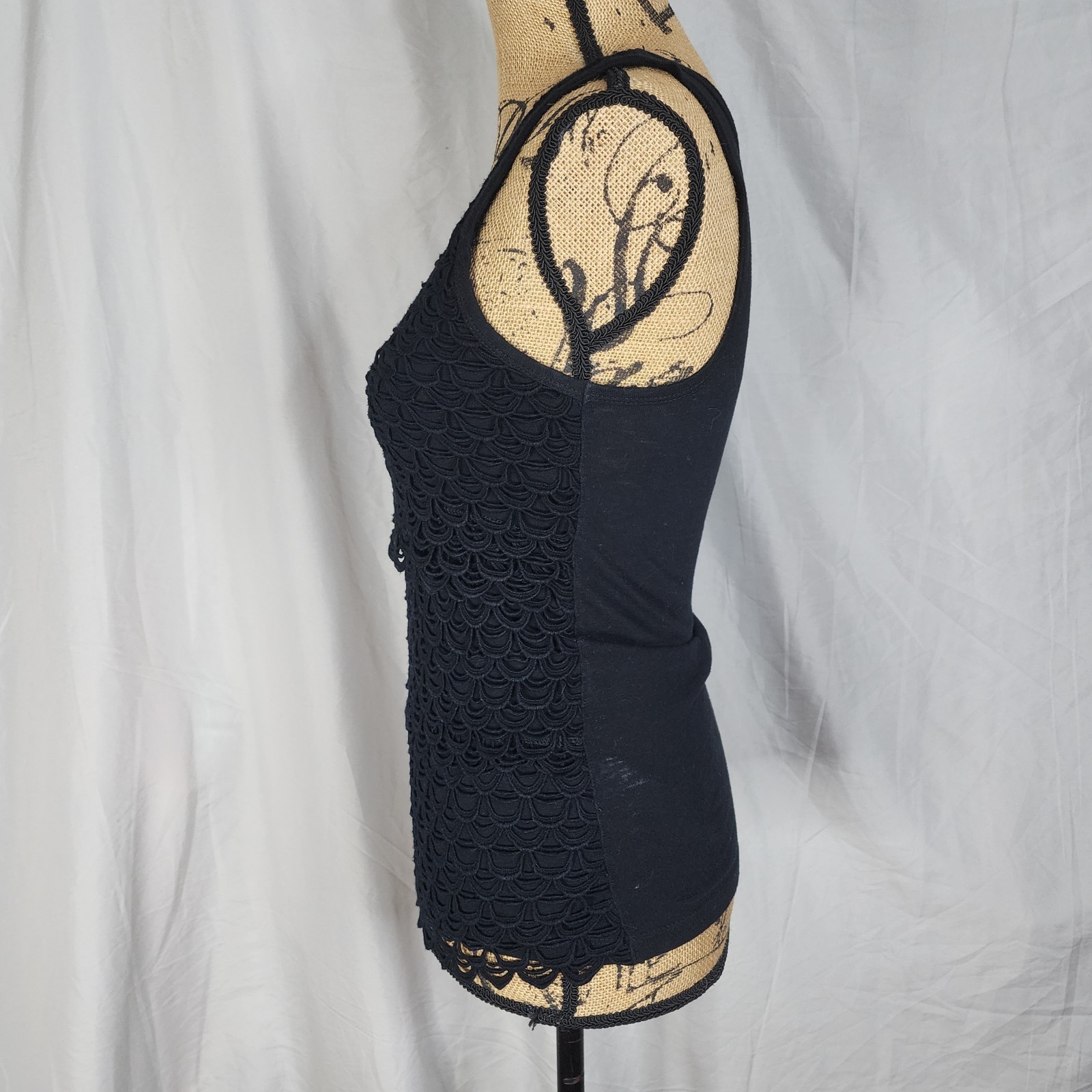 J.CREW Size XXS Black Layered Crochet Front Casual Summer Tank Top 100% Cotton