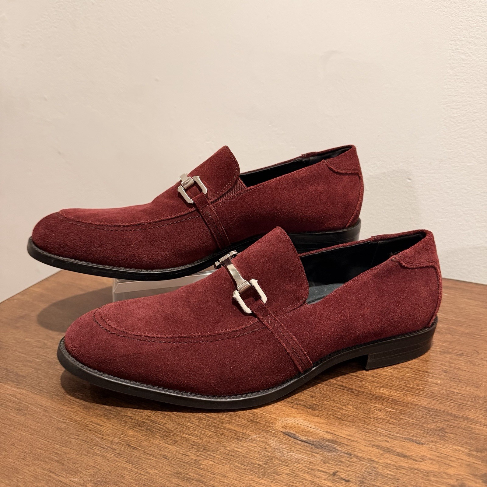 Stacy Adams Gulliver Men’s Loafers SIZE 8.5 Burgundy Suede Silver Bit Slip On