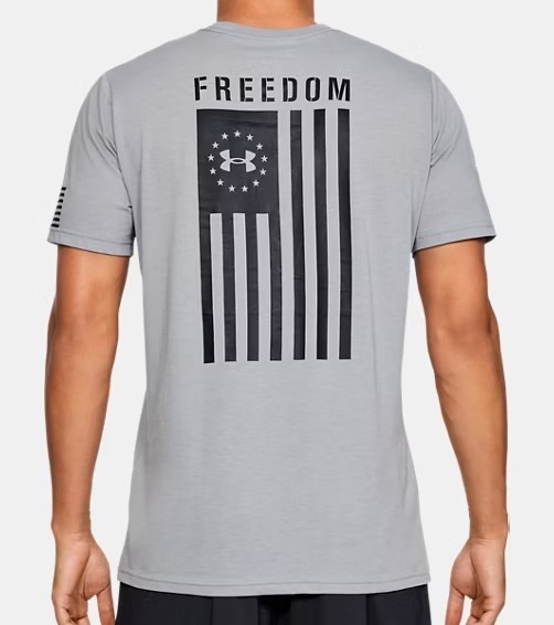 Under Armour NEW MENS MEDIUM UA Freedom Flag T-Shirt GRAY BLACK UA# 1333350-035