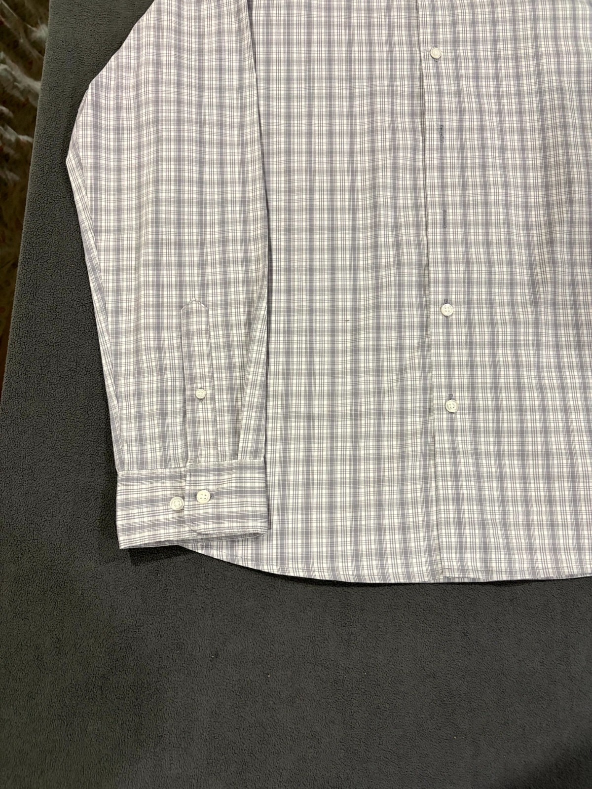 Sonoma Shirt Mens Large Gray Plaid Cotton Stretch Pleated Performance Button Up
