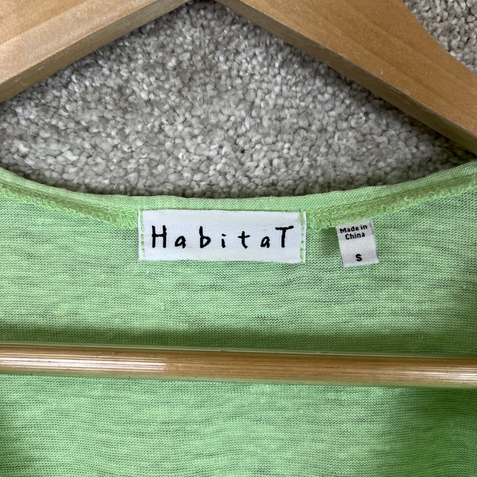 Habitat Tunic Womens Small Green Linen 3/4 Sleeve Pullover Stretch- 1785*