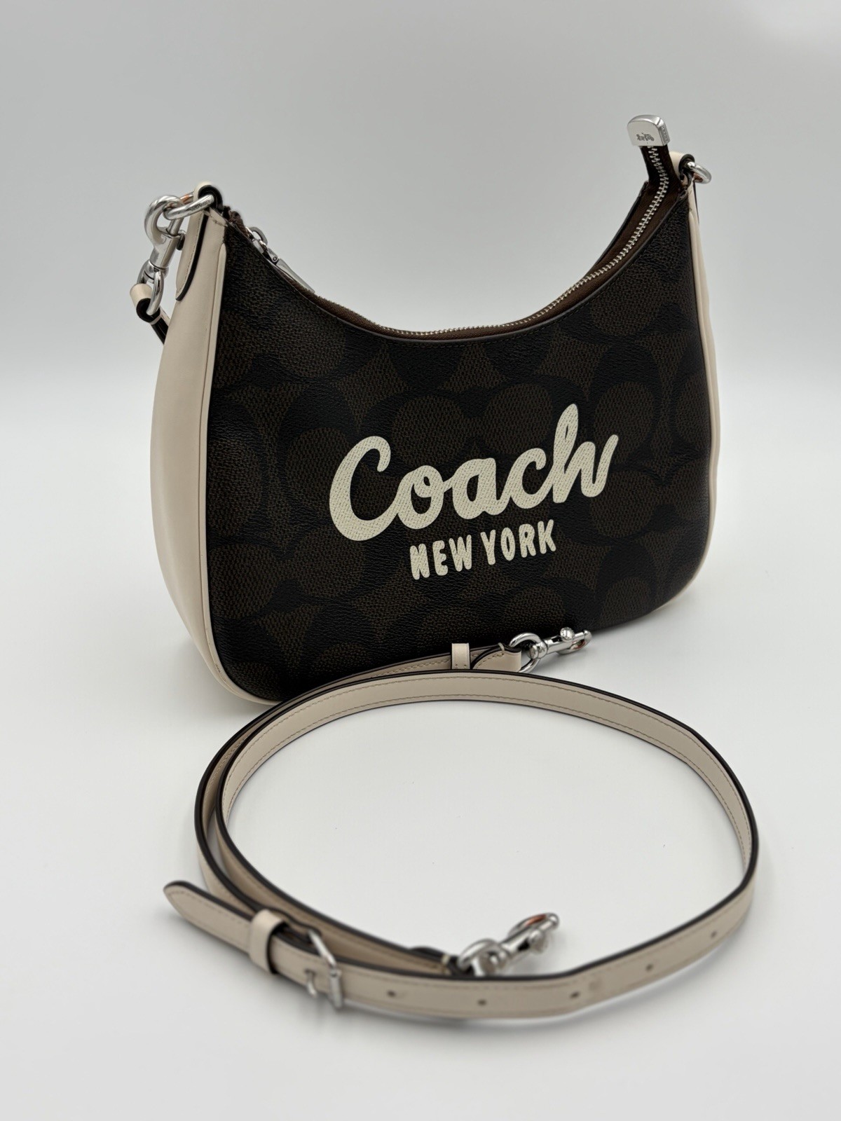 Coach Teri Hobo Bag in Signature Canvas & Coach Graphic (CAG21) – White/Walnut