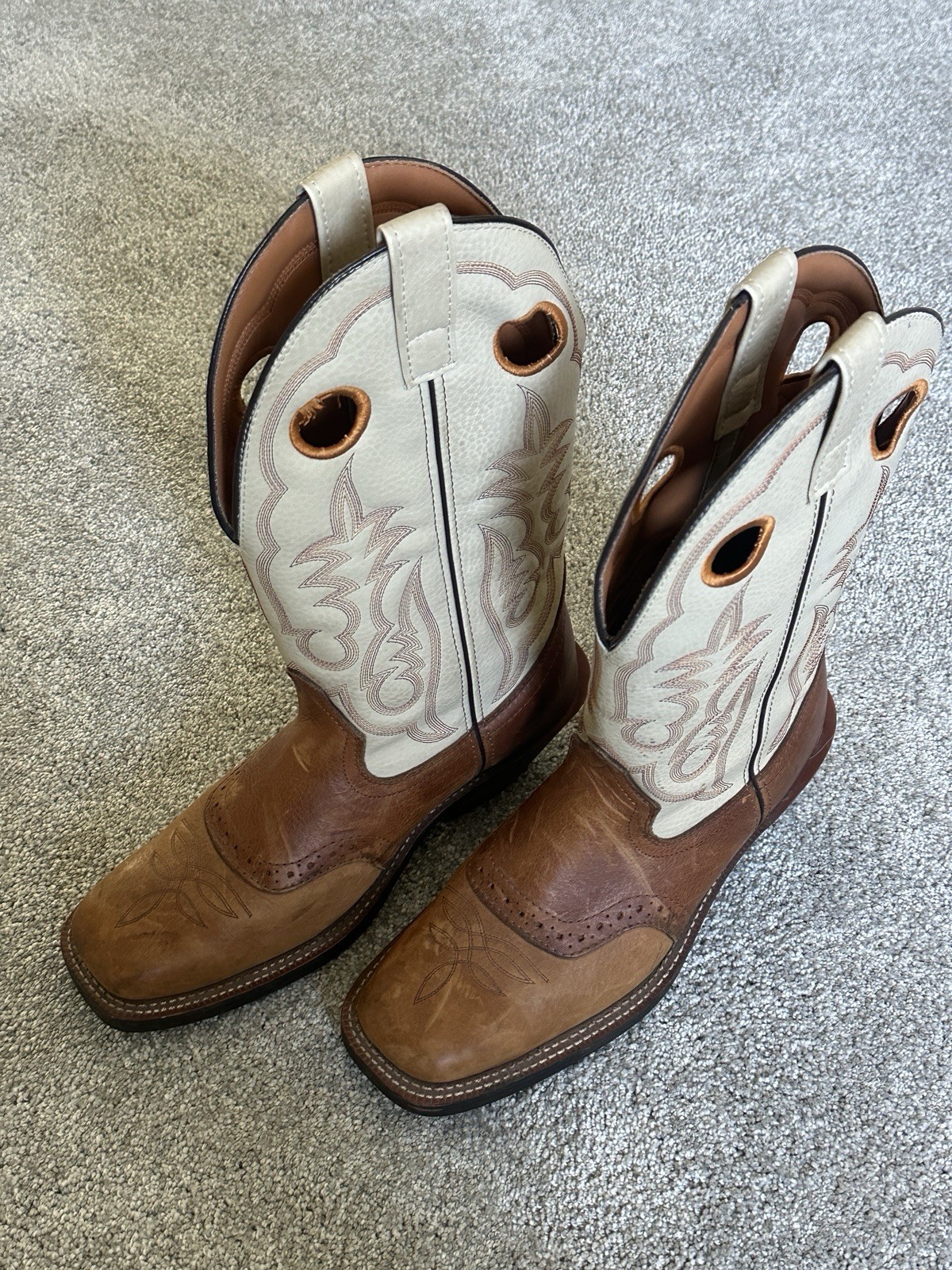 Laredo Men’s Western Cowboy Boots Leather Pull-On Square Toe Brown/Beige 9D
