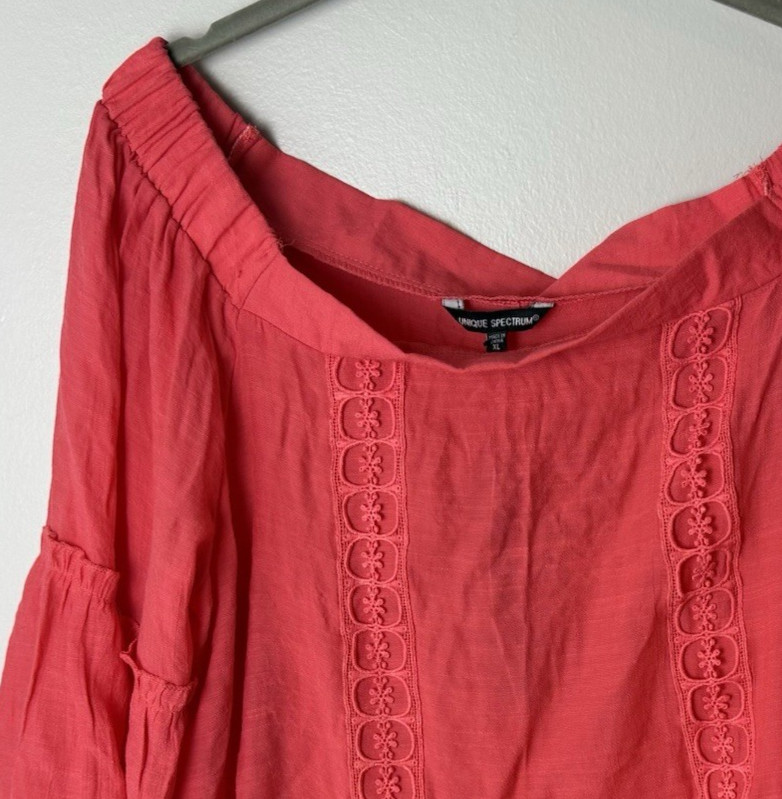 NEW Unique Spectrum Blouse Size XL Top 3/4 Sleeves Lightweight Reddish Pink