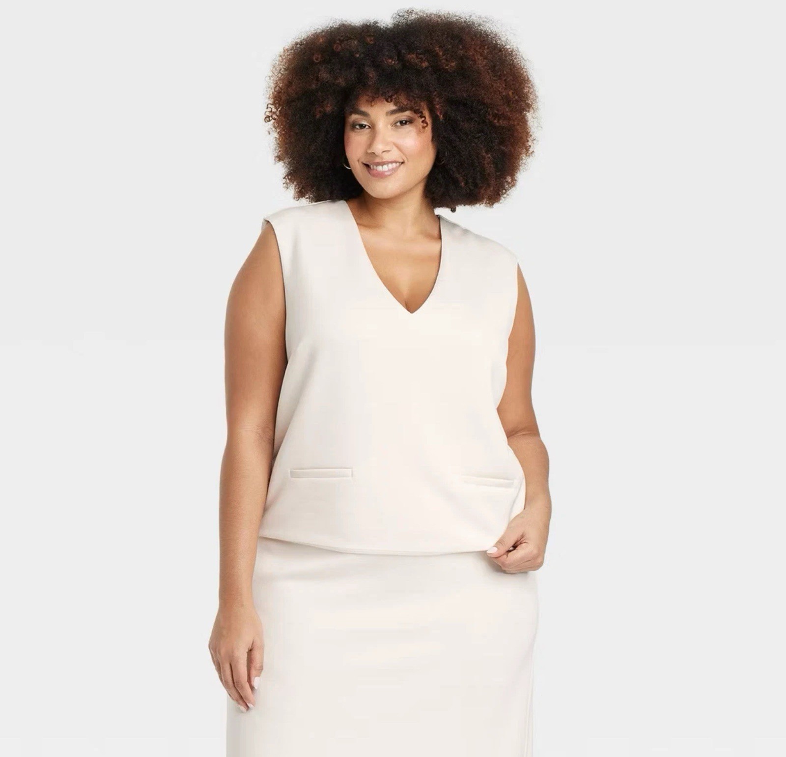 🥥 A New Day Women’s Cream Sandwash V-Neck Vest Top Size L🆕AS SHOWN👇