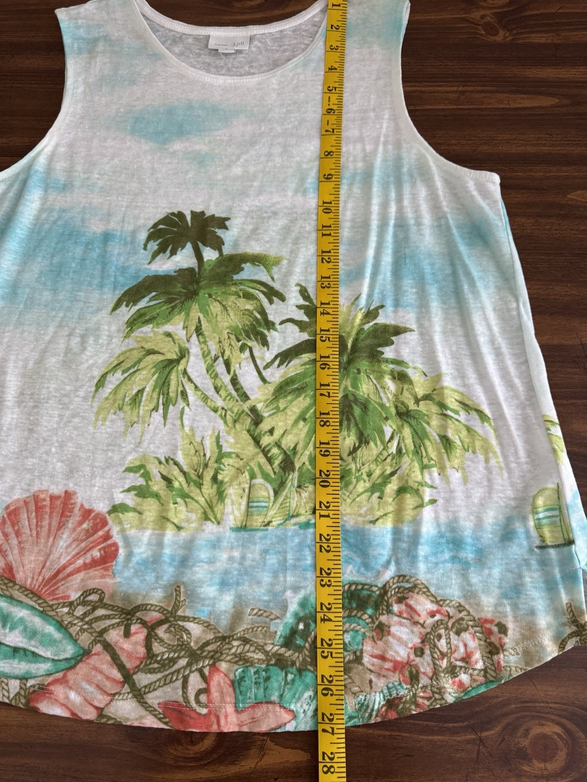 J.Jill 100% Linen Sleeveless Beach Scene Tank Size Medium
