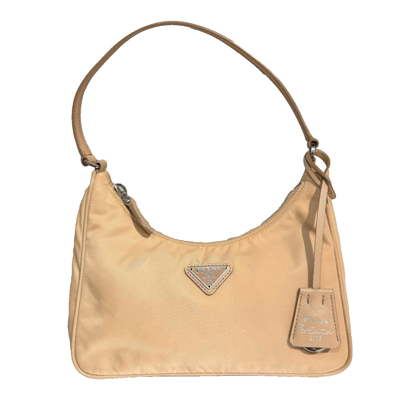 Authentic Prada Re-Edition 2005 Nylon Hobo Nylon with Leather Trim Hobo Beige