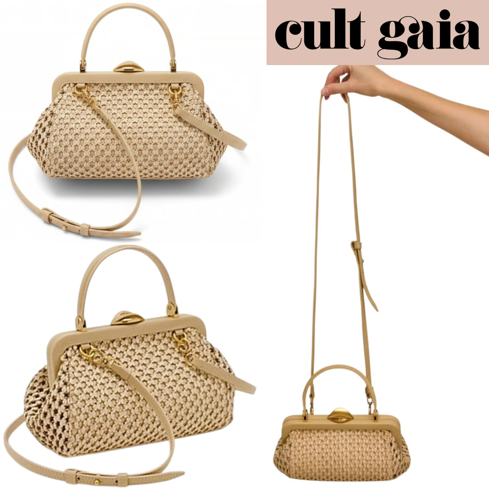 NWT $498 Cult Gaia ZUMA Small Crossbody Bag In Sand And Gold