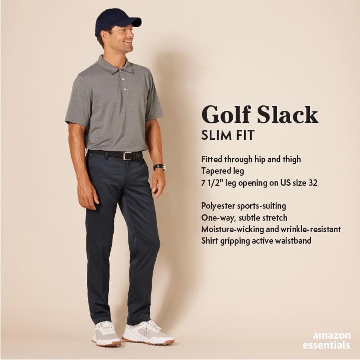 AMAZON ESSENTIALS MEN’S SLIM-FIT STRETCH GOLF PANT SIZE: MEN 30W X 29L GREY