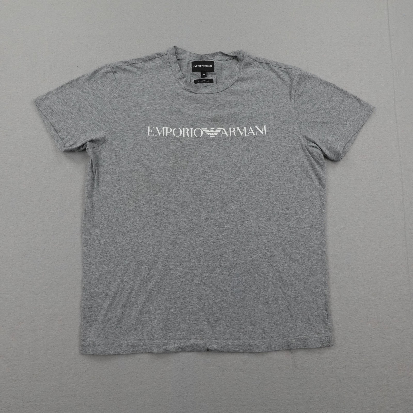 Emporio Armani Shirt Mens Medium Gray White Spell Out Logo Essential Crew Tee