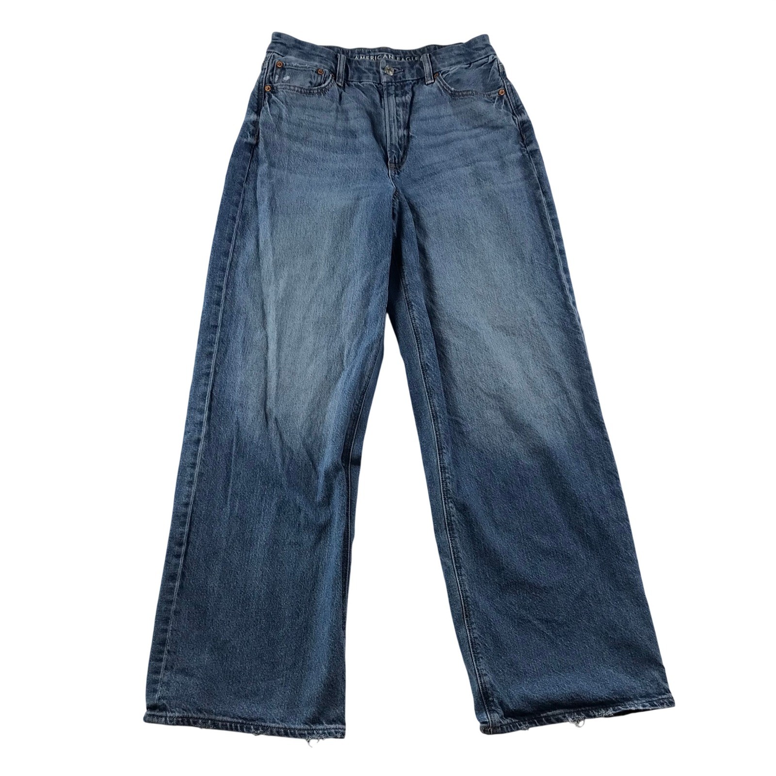 American Eagle Curvy Super High-Rise Baggy Straight Jeans Blue Strigid Size 10