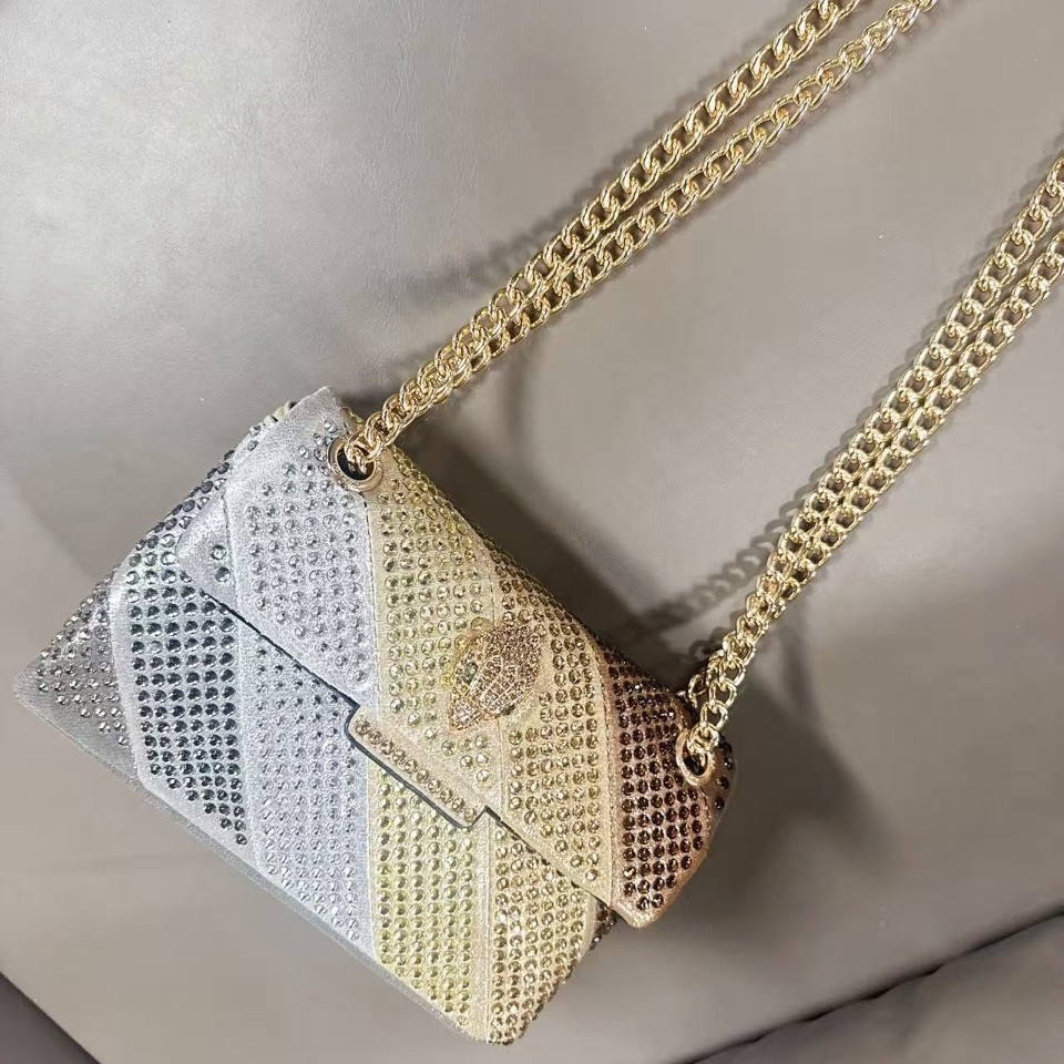 Kurt Geiger London Ombre Crystal Crossbody Bag Gold Eagle Chain 21×8×15 cm