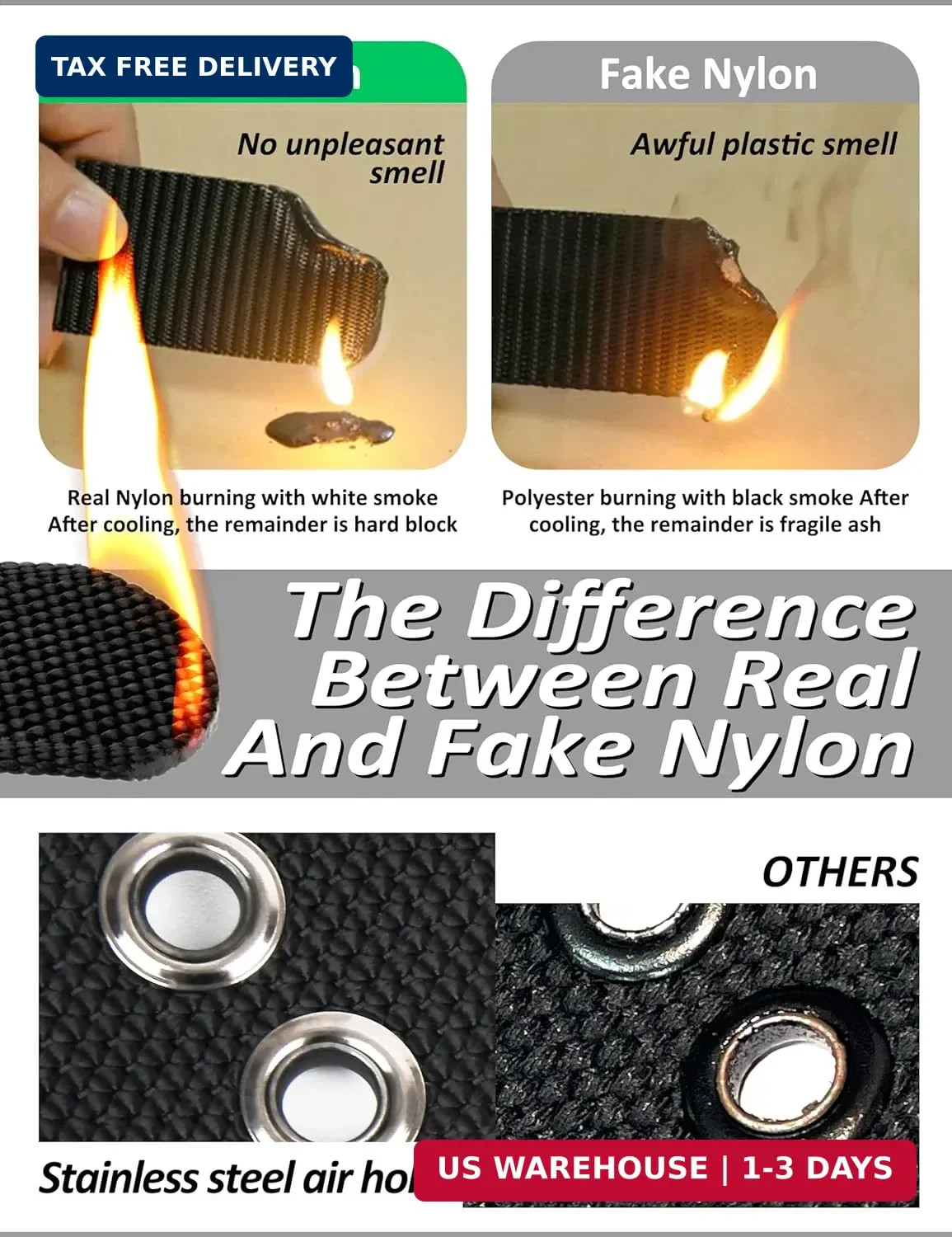 Double Prong Buckle Nylon Punk Belt Men Women, Sizes 28-64 Inches