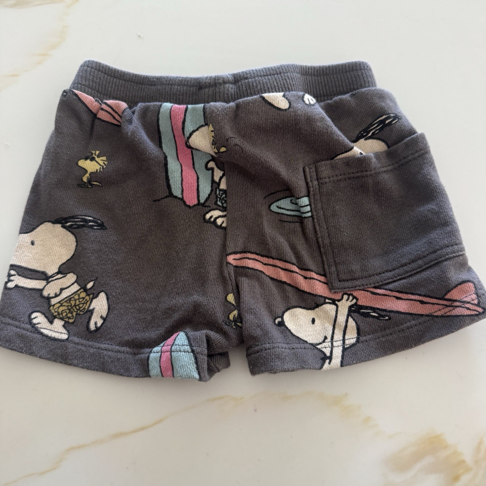 ZARA Peanuts Snoopy Woodstock Sweatshorts Elastic Waist Gray 3-6M
