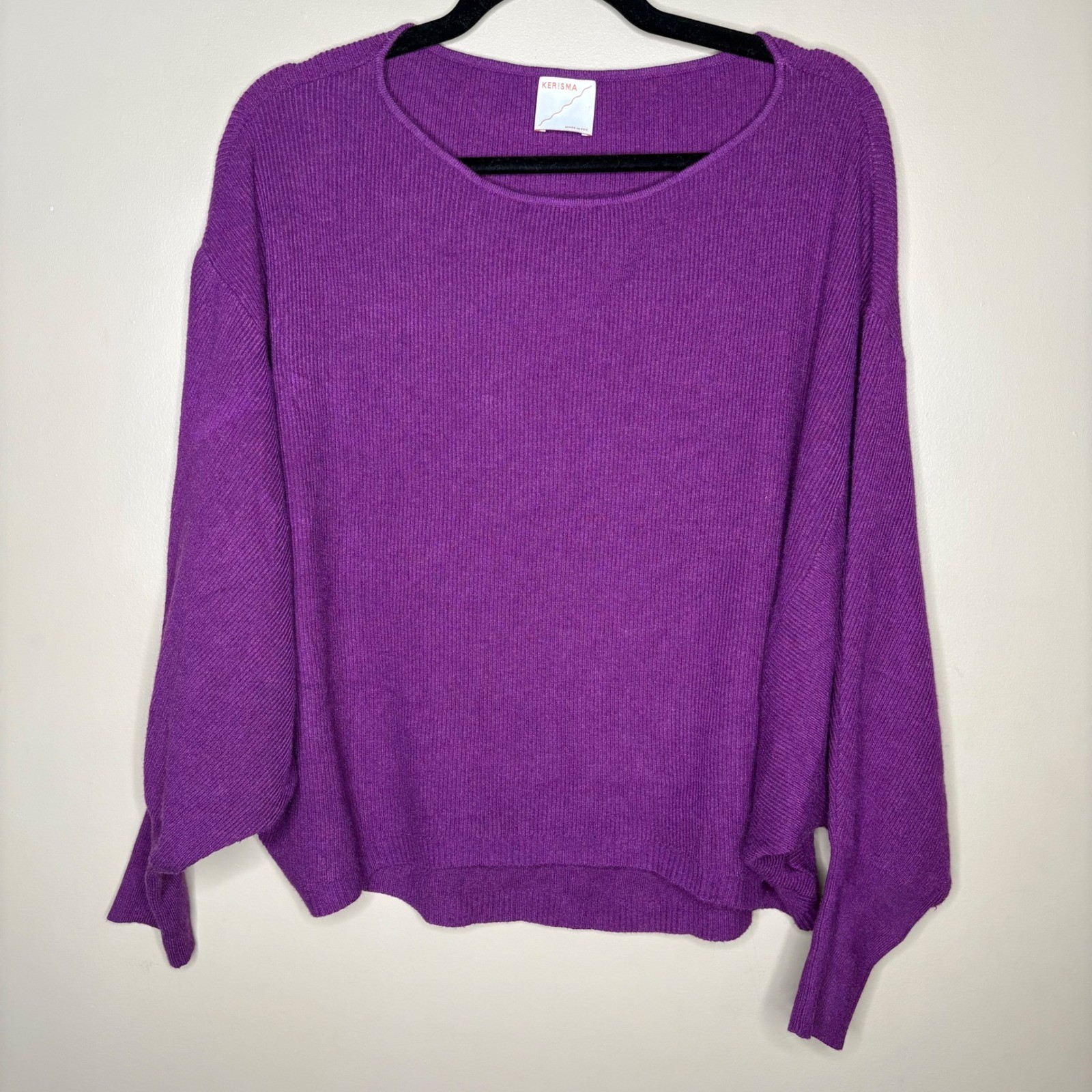 Kerisma Ryker Purple Ribbed Batwing Dolman Sleeve Sweater Size M/L Womens