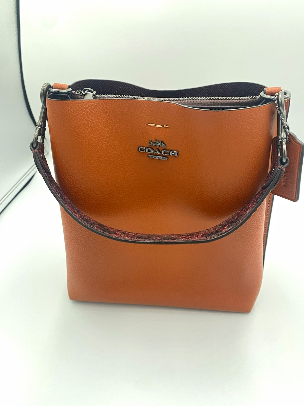 Coach Mollie Bucket Bag 22 CA177 Saddle Brown Leather Snake Handle Purse