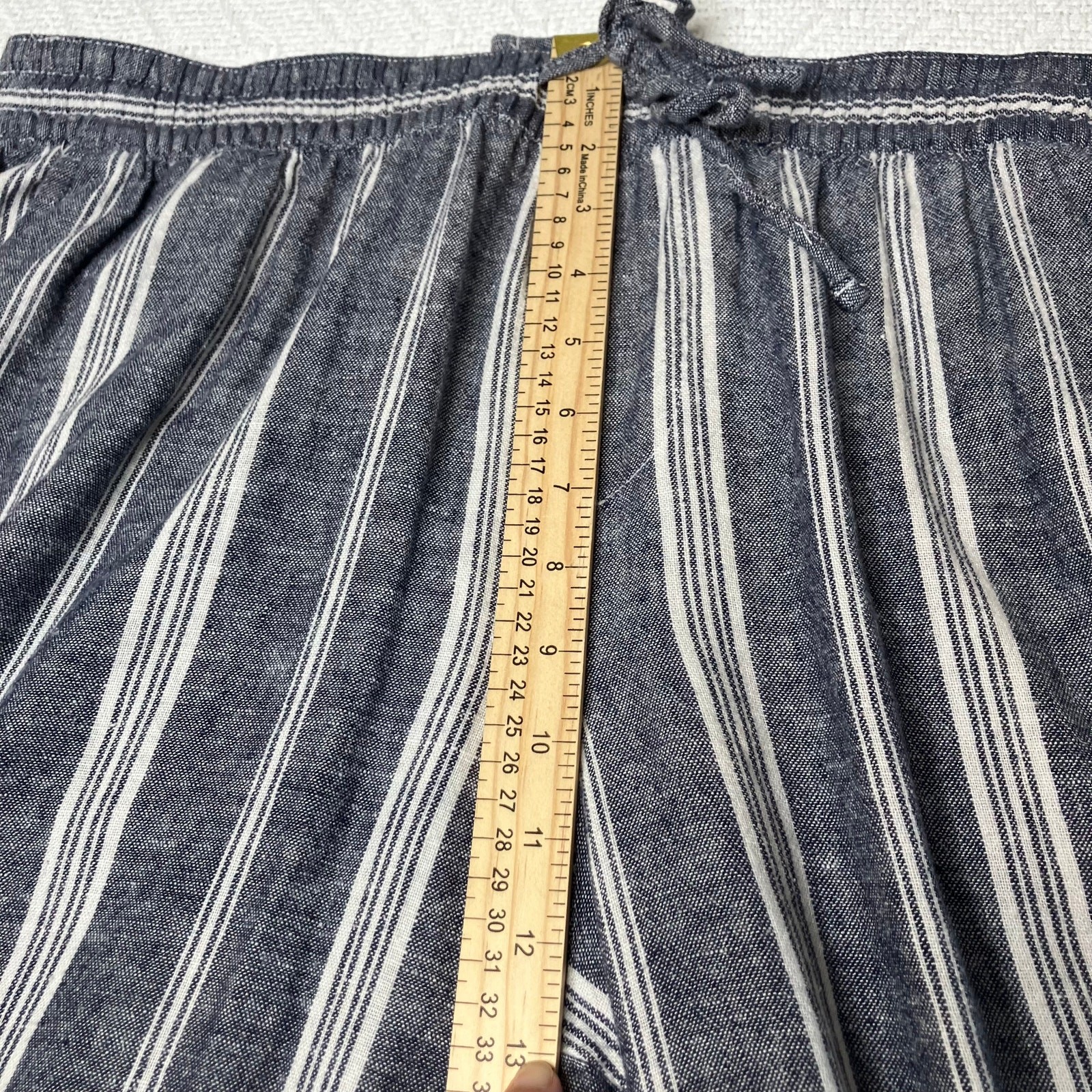 Old Navy Pants Womens Blue Stripe SZ XL Linen Blend Elastic & Tie Waist, Beachy