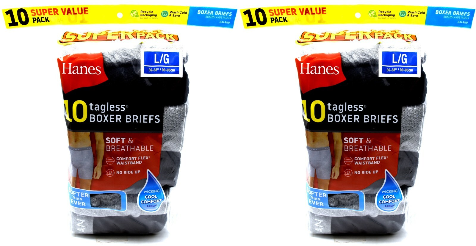 20 Hanes Black Gray Large L 36-38 Boxer Briefs Comfort Flex Waistband G 90-95 CM